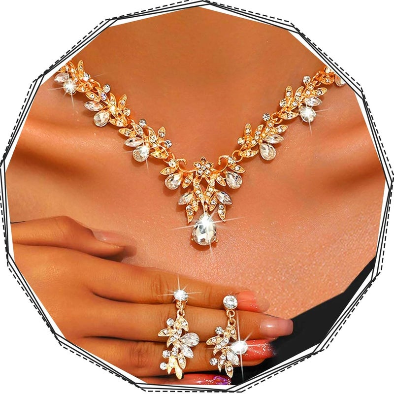 Brishow Green Necklace and Earring Set Rhinestone Formal Wedding Jewelry Sets for Women - Image 1